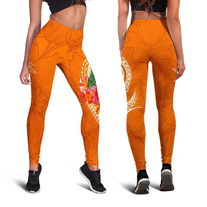 Yap Polynesian Legging - Orange Floral With Seal