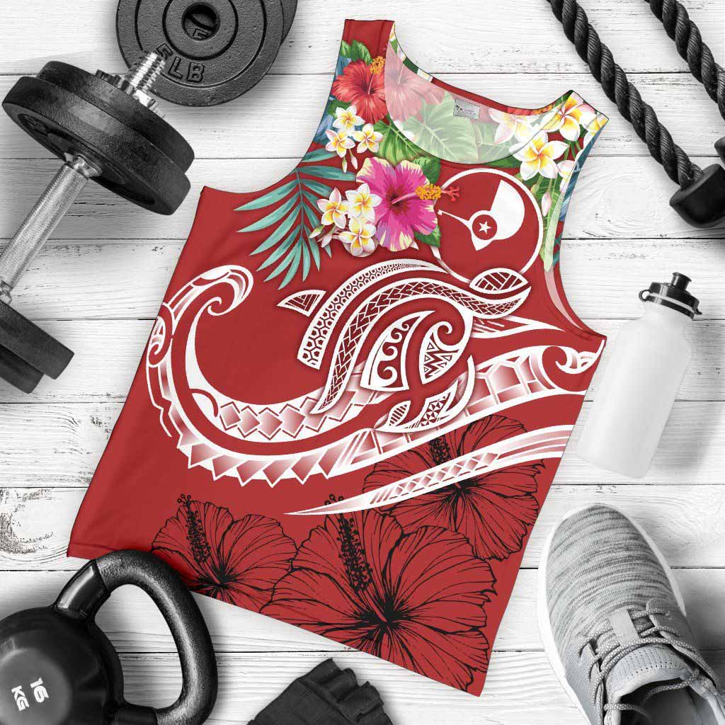 Yap Polynesian Men Tank Top - Summer Plumeria (Red)