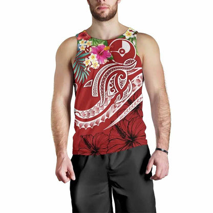 Yap Polynesian Men Tank Top - Summer Plumeria (Red)