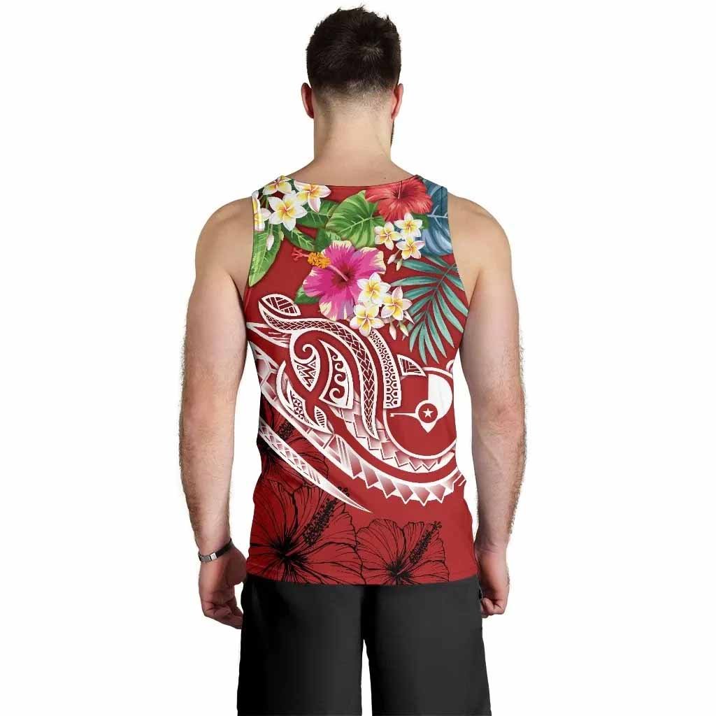Yap Polynesian Men Tank Top - Summer Plumeria (Red)