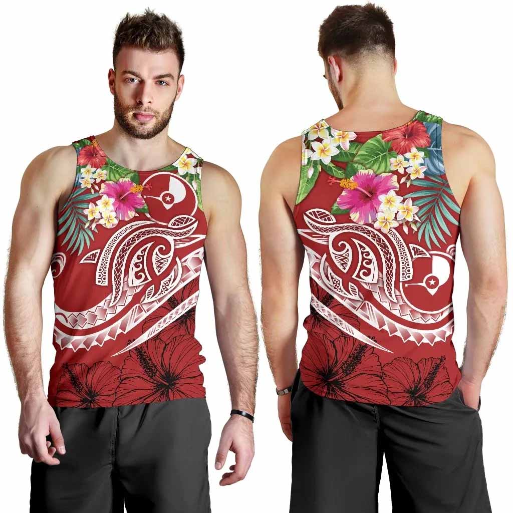 Yap Polynesian Men Tank Top - Summer Plumeria (Red)
