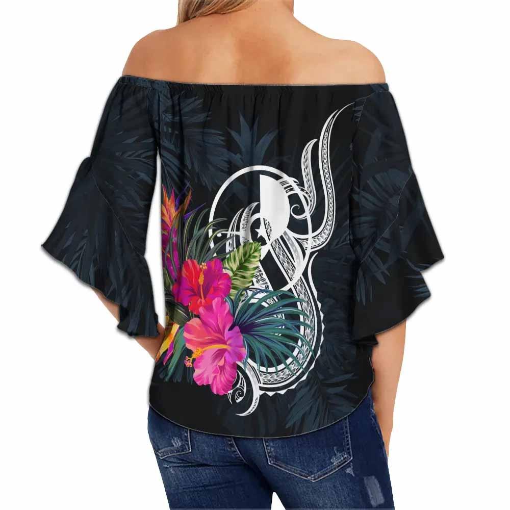 Yap Polynesian Off Shoulder Wrap Waist Top - Tropical Flower