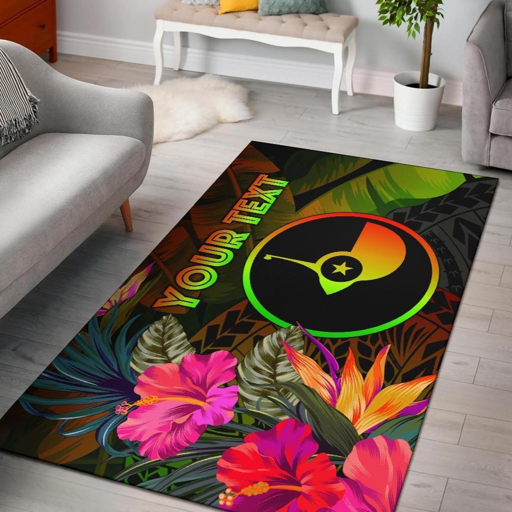 Yap Polynesian Personalised Area Rug - Hibiscus and Banana Leaves