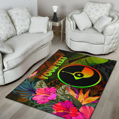 Yap Polynesian Personalised Area Rug - Hibiscus and Banana Leaves