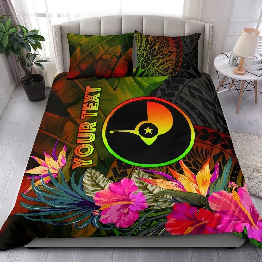 Yap Polynesian Personalised Bedding Set - Hibiscus And Banana Leaves