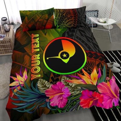 Yap Polynesian Personalised Bedding Set - Hibiscus And Banana Leaves
