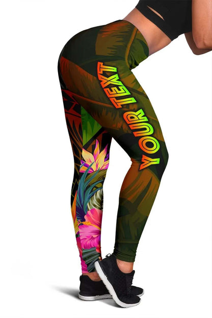 YAP Polynesian Personalised Legging -  Hibiscus and Banana Leaves
