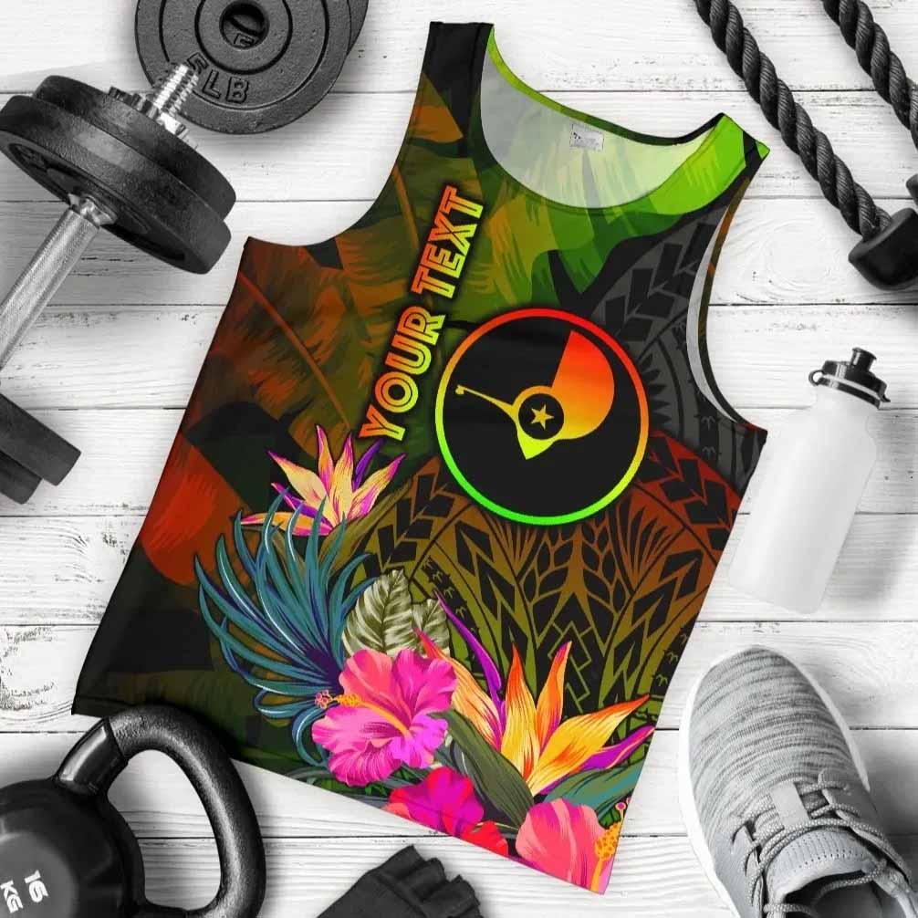 Yap Polynesian Personalised Men Tank Top - Hibiscus and Banana Leaves