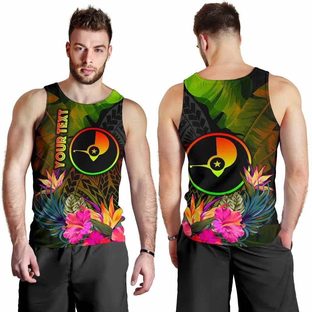 Yap Polynesian Personalised Men Tank Top - Hibiscus and Banana Leaves