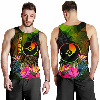Yap Polynesian Personalised Men Tank Top - Hibiscus and Banana Leaves