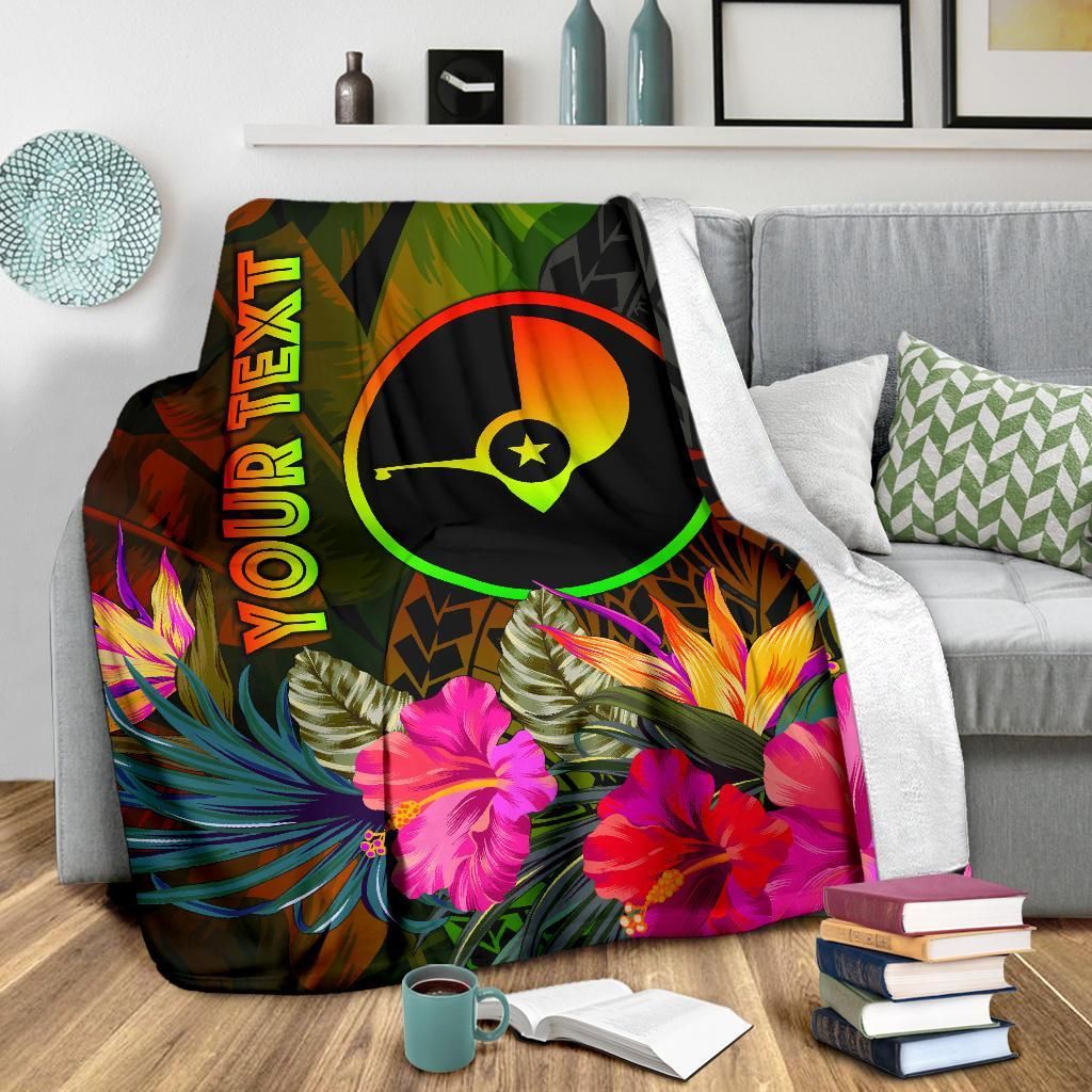 Yap Polynesian Personalised Premium Blanket -  Hibiscus and Banana Leaves
