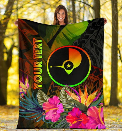 Yap Polynesian Personalised Premium Blanket -  Hibiscus and Banana Leaves
