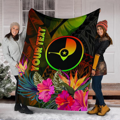 Yap Polynesian Personalised Premium Blanket -  Hibiscus and Banana Leaves