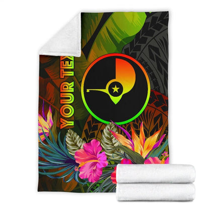 Yap Polynesian Personalised Premium Blanket -  Hibiscus and Banana Leaves