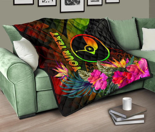 YAP Polynesian Personalised Premium Quilt-  Hibiscus and Banana Leaves