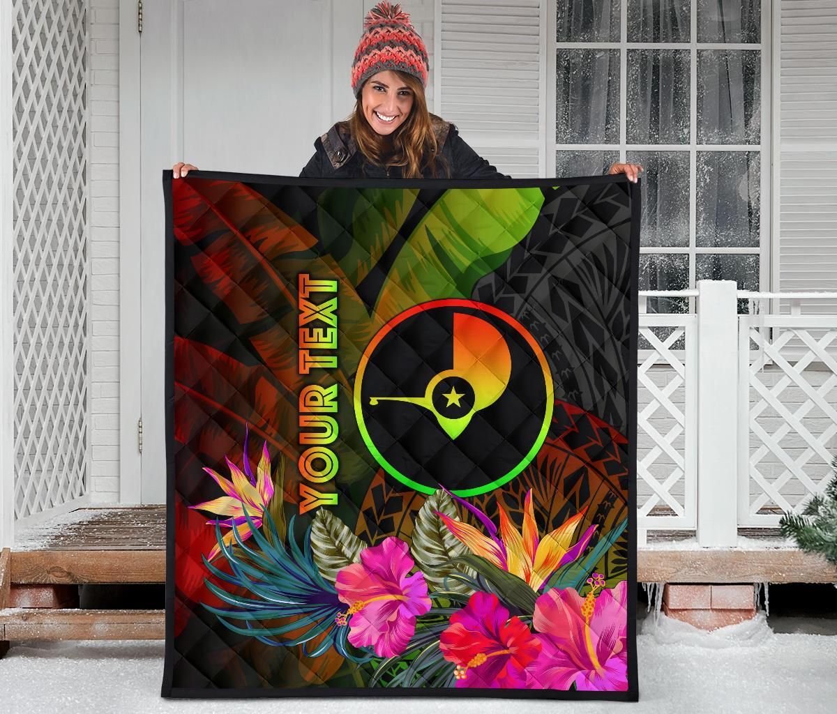 YAP Polynesian Personalised Premium Quilt-  Hibiscus and Banana Leaves