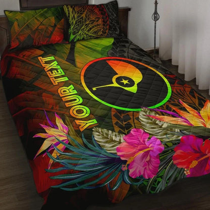 Yap Polynesian Personalised Quilt Bed Set - Hibiscus and Banana Leaves