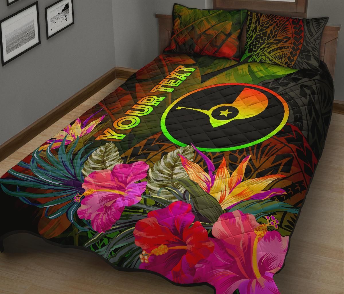 Yap Polynesian Personalised Quilt Bed Set - Hibiscus and Banana Leaves