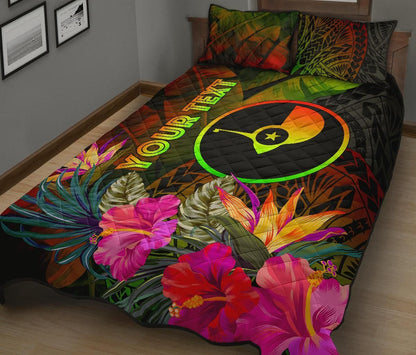 Yap Polynesian Personalised Quilt Bed Set - Hibiscus and Banana Leaves