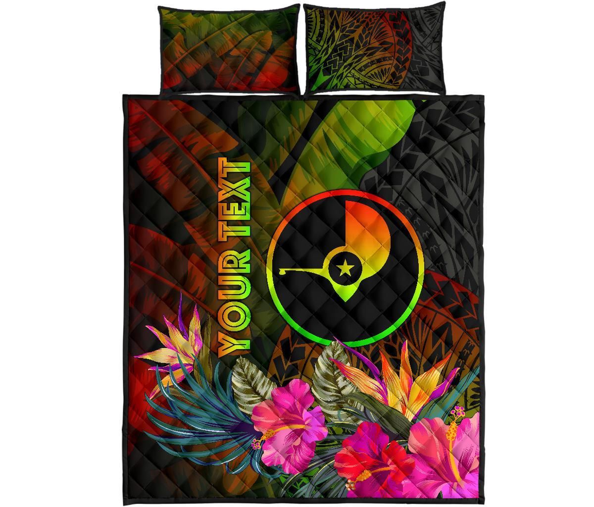 Yap Polynesian Personalised Quilt Bed Set - Hibiscus and Banana Leaves