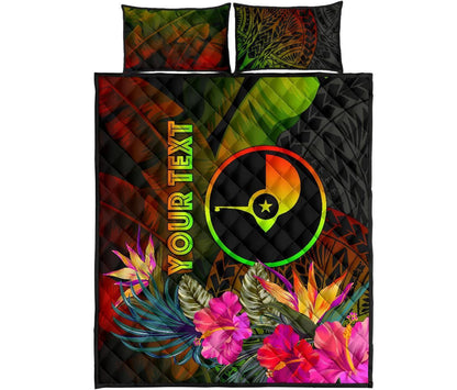 Yap Polynesian Personalised Quilt Bed Set - Hibiscus and Banana Leaves