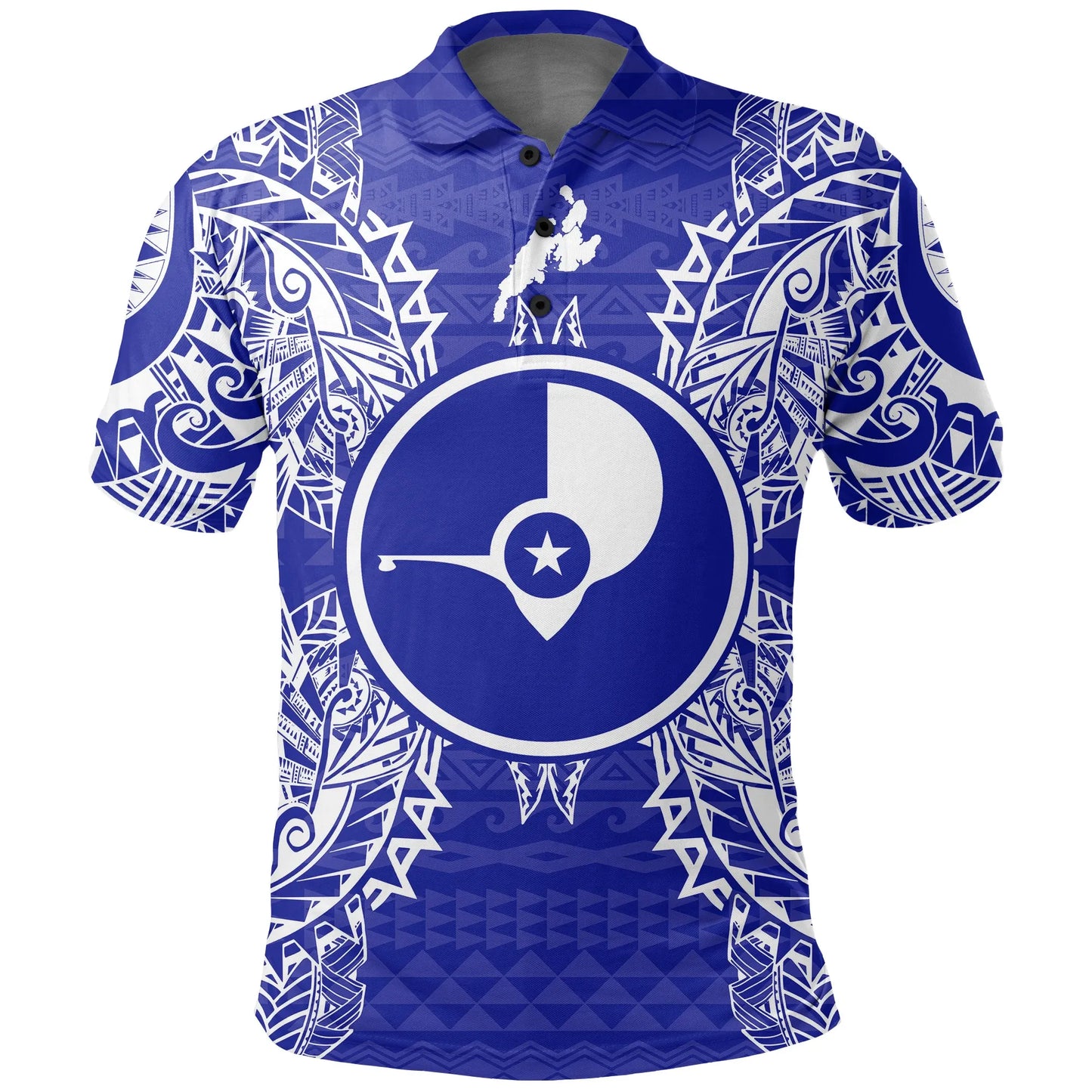 Yap Polo Shirt - Yap Flag Map Polynesian Tattoo Blue