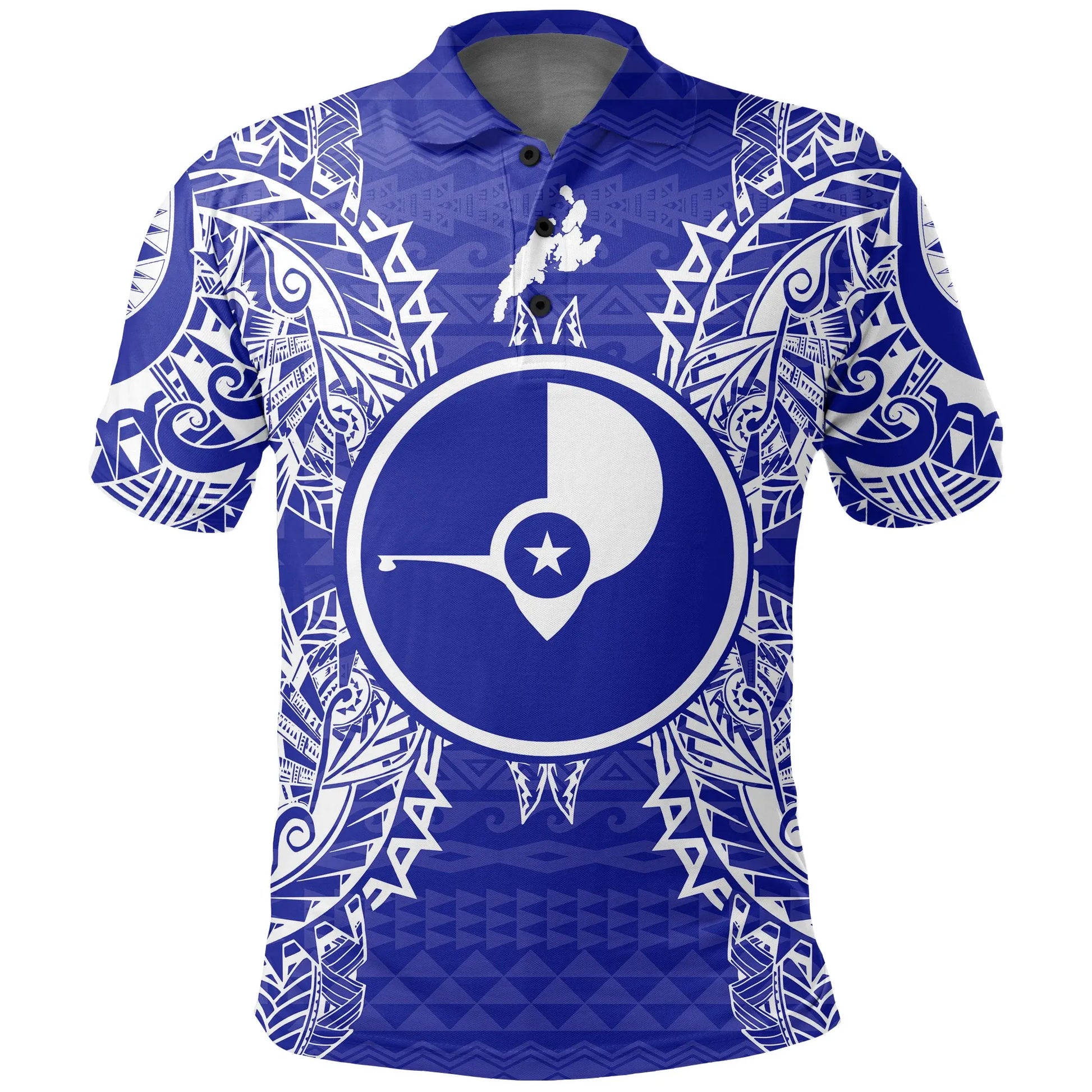Yap Polo Shirt - Yap Flag Map Polynesian Tattoo Blue