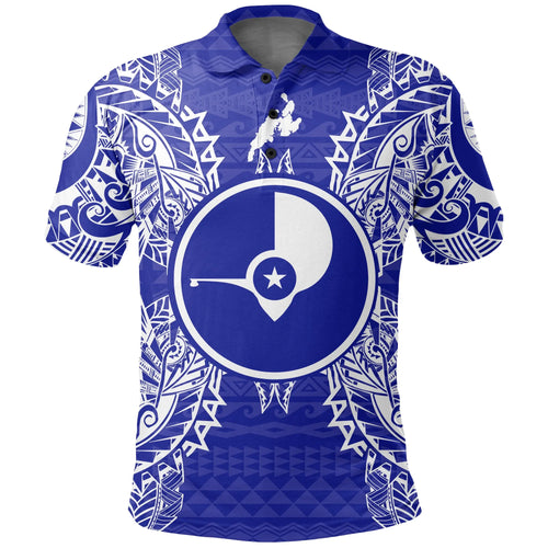 Yap Polo Shirt - Yap Flag Map Polynesian Tattoo Blue
