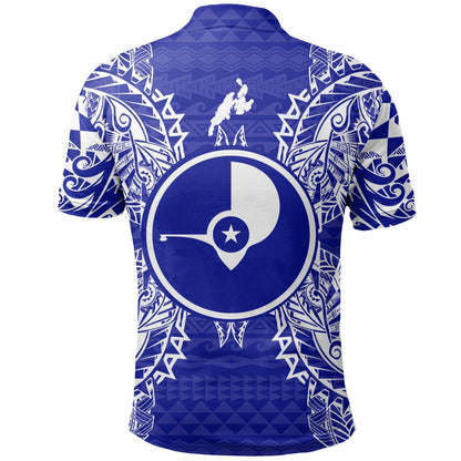 Yap Polo Shirt - Yap Flag Map Polynesian Tattoo Blue