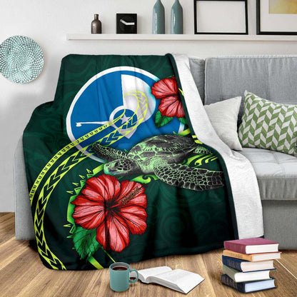 Yap Polynesian Premium Blanket - Green Turtle Hibiscus