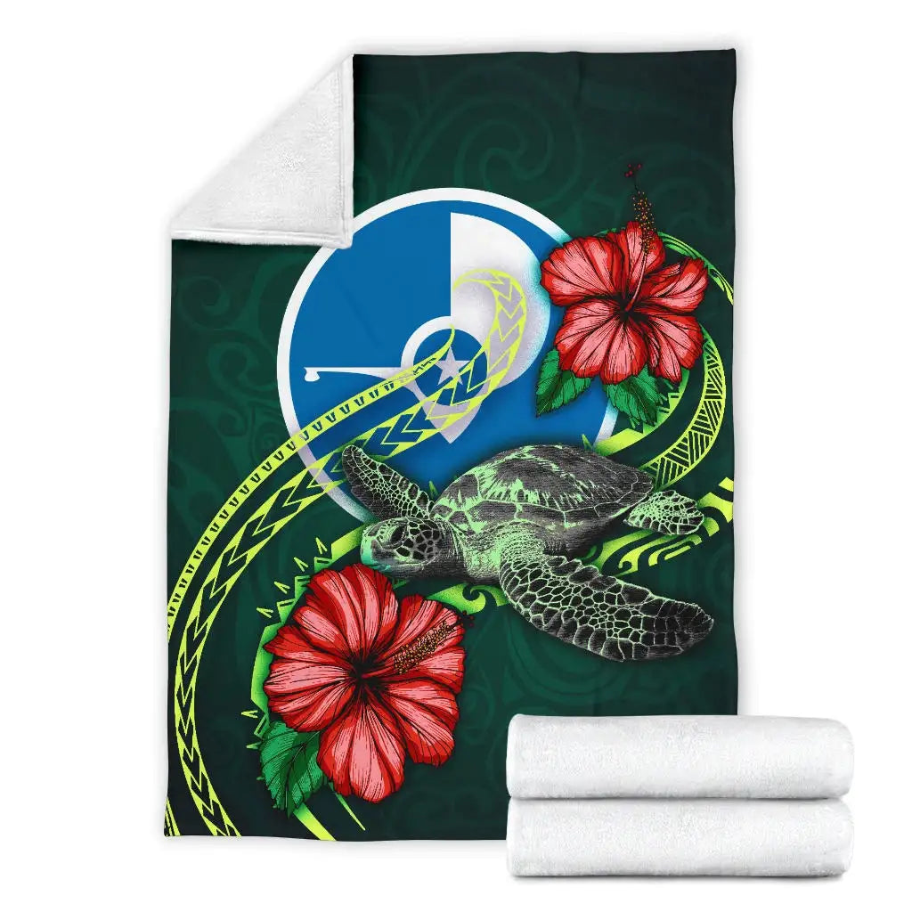 Yap Polynesian Premium Blanket - Green Turtle Hibiscus