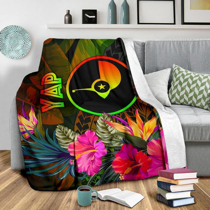 Yap Polynesian Premium Blanket -  Hibiscus and Banana Leaves
