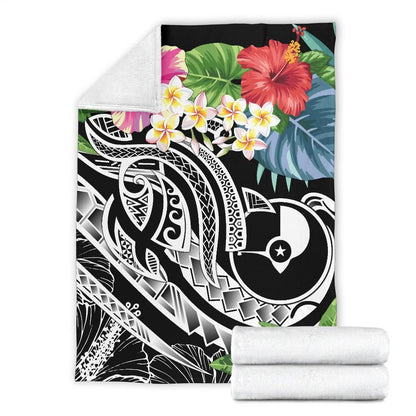 Yap Polynesian PREMIUM BLANKET - Summer Plumeria (Black)