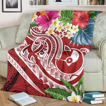 Yap Polynesian Premium Blanket - Summer Plumeria (Red)