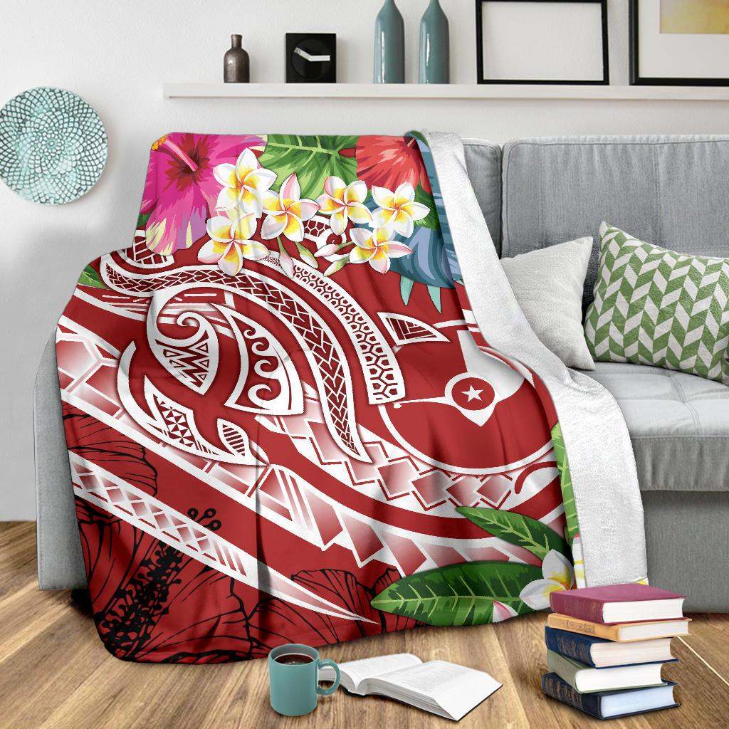 Yap Polynesian Premium Blanket - Summer Plumeria (Red)