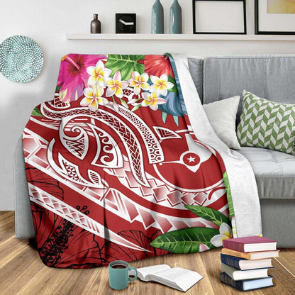 Yap Polynesian Premium Blanket - Summer Plumeria (Red)