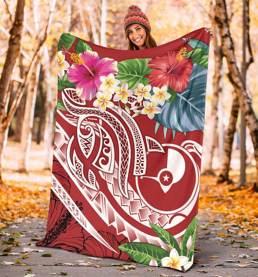 Yap Polynesian Premium Blanket - Summer Plumeria (Red)