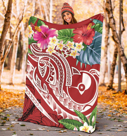 Yap Polynesian Premium Blanket - Summer Plumeria (Red)