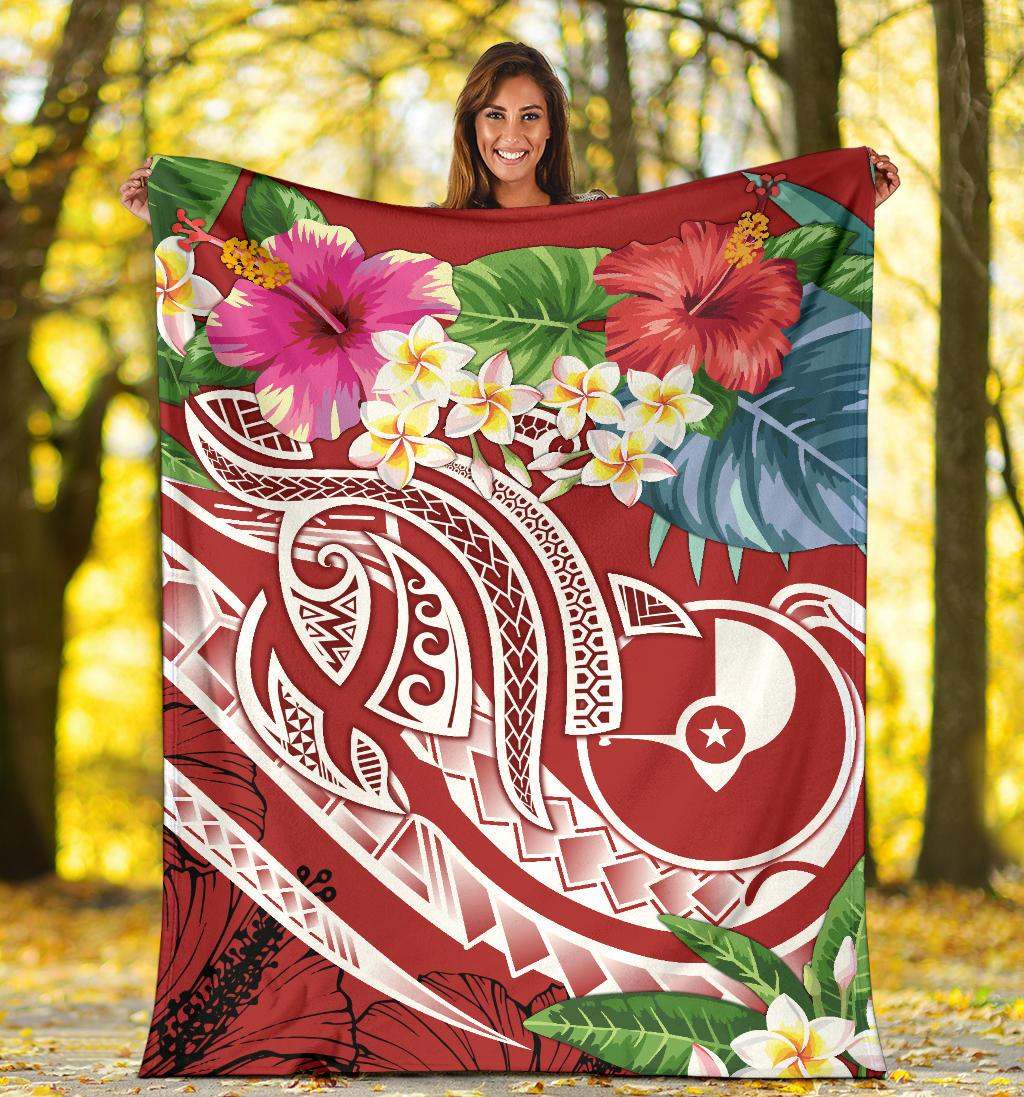 Yap Polynesian Premium Blanket - Summer Plumeria (Red)