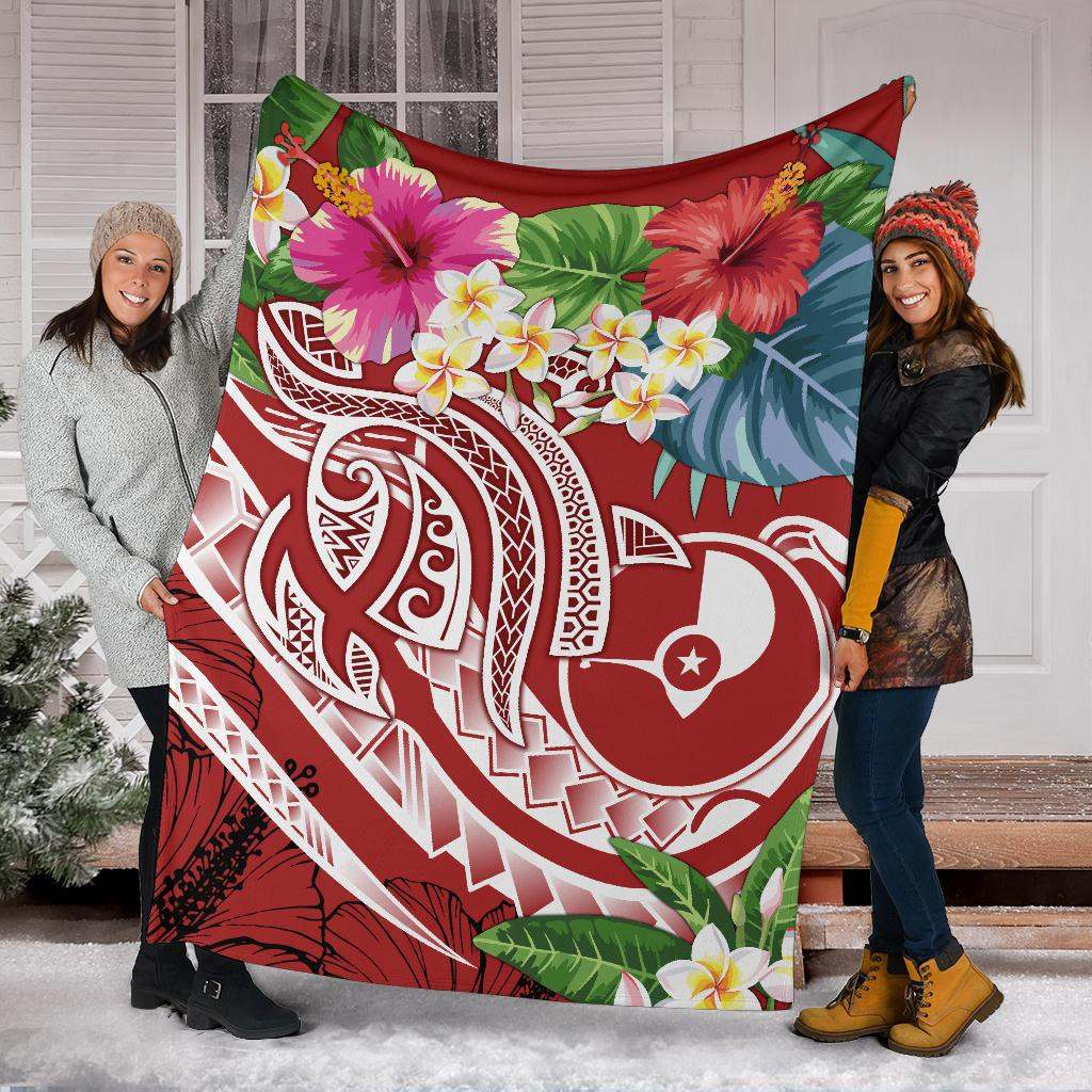 Yap Polynesian Premium Blanket - Summer Plumeria (Red)