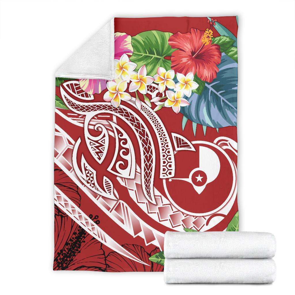 Yap Polynesian Premium Blanket - Summer Plumeria (Red)