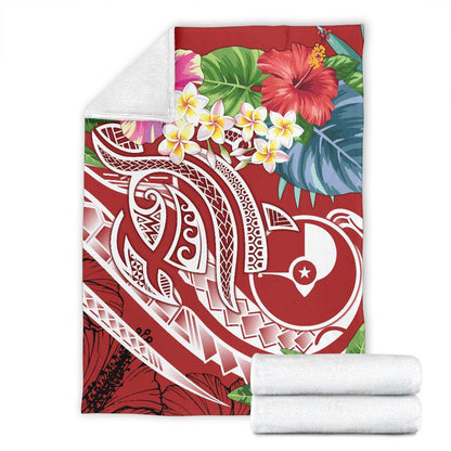 Yap Polynesian Premium Blanket - Summer Plumeria (Red)