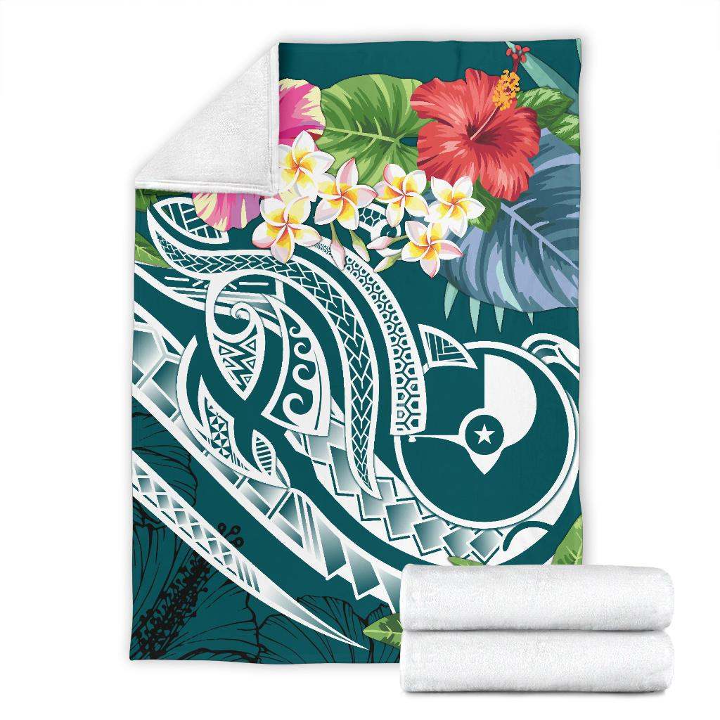Yap Polynesian Premium Blanket - Summer Plumeria (Turquoise)