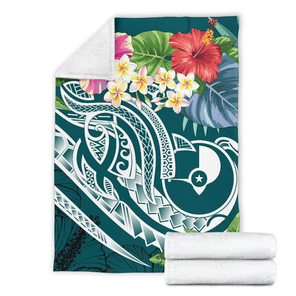Yap Polynesian Premium Blanket - Summer Plumeria (Turquoise)
