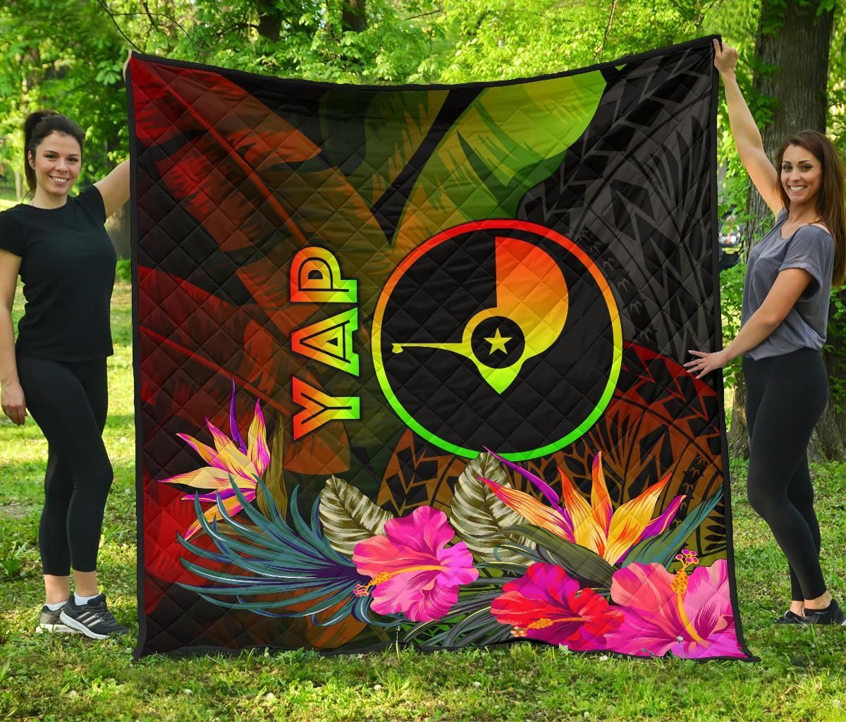YAP Polynesian Premium Quilt -  Hibiscus and Banana Leaves