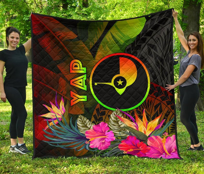 YAP Polynesian Premium Quilt -  Hibiscus and Banana Leaves