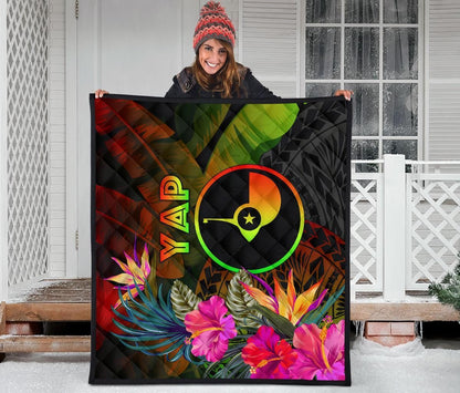 YAP Polynesian Premium Quilt -  Hibiscus and Banana Leaves