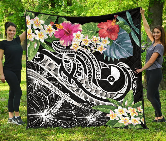 YAP Polynesian Premium Quilt - Summer Plumeria (Black)