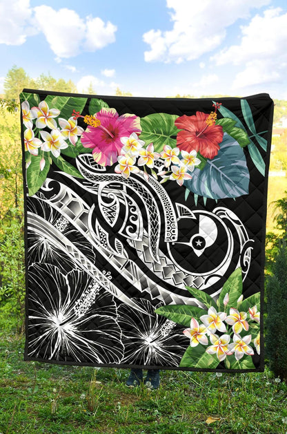 YAP Polynesian Premium Quilt - Summer Plumeria (Black)