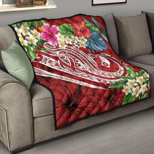 YAP Polynesian Premium Quilt - Summer Plumeria (Red)